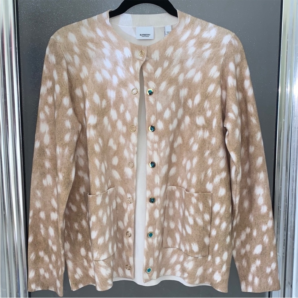 Authentic Burberry Sweatshirt Rashelle Deer Print Snap Cardigan